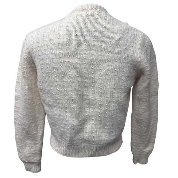 Vtg Hand Knitted 100% Wool Women Cardigan Sweater 3D Crochet Flowers Sz Small - Picture 5 of 8
